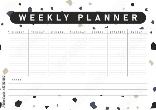 Pink weekly planner with flowers hand drawn, notes, stationery organizer for daily plans, floral vector weekly planner template, schedules