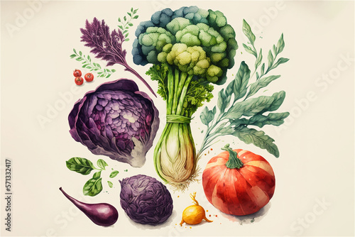 AI Generative Watercolor Style Illustration of Organic Products