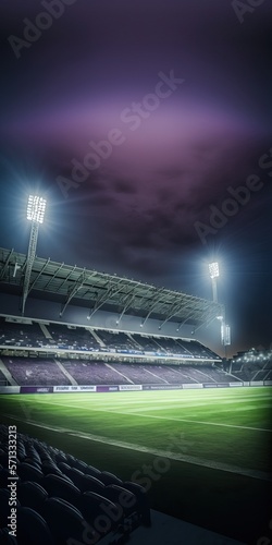 Soccer stadium with impressive lighting, epic athmosphere, generative ai