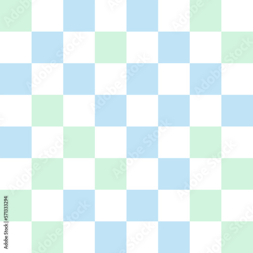 White, green, and blue pastel checkerboard pattern background.
