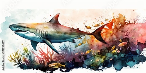 Watercolor Shark painting, generative ai © Shirt