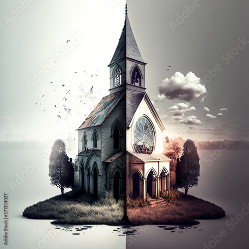 A church was divided into two parts. - Generative AI