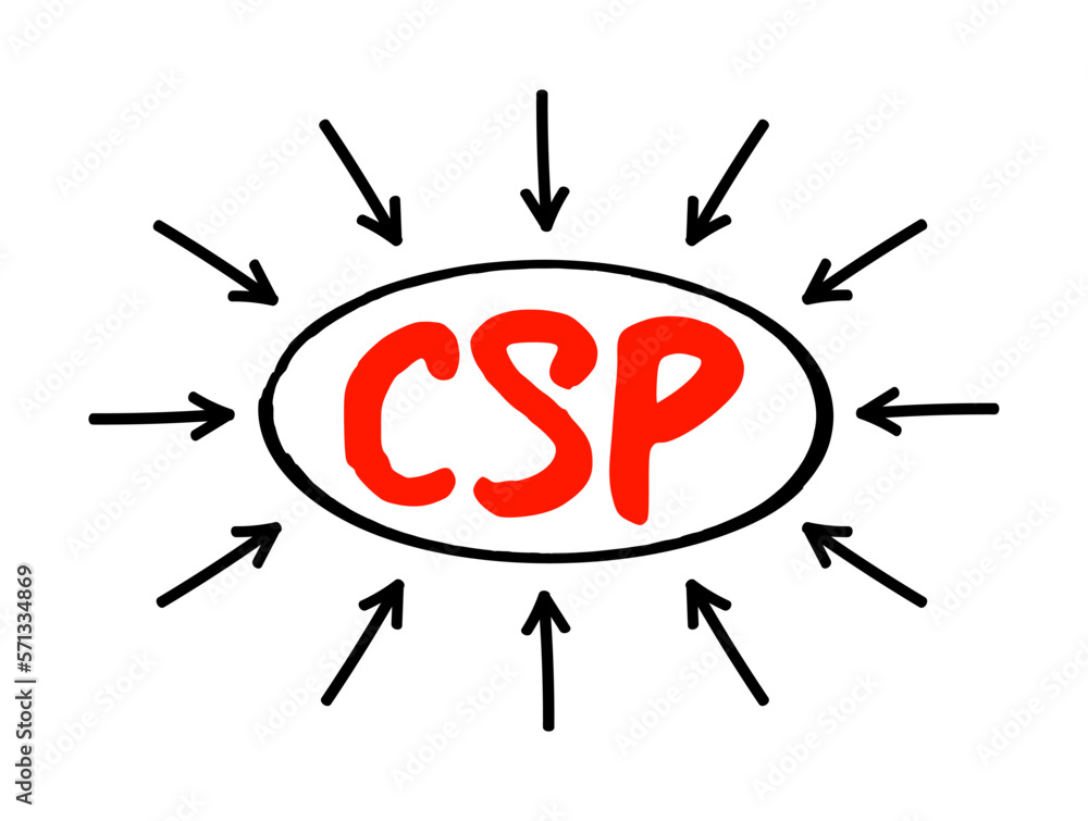 CSP Cloud Service Provider - third-party company offering a cloud-based platform, infrastructure, application and storage services, acronym text concept with arrows CSP Cloud Service Provider - third-party company offering a cloud-based platform, infrastructure, application and storage services, acronym text concept with arrows