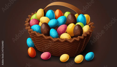 Time for chocolate Easter eggs in a basket, colorful and yummy