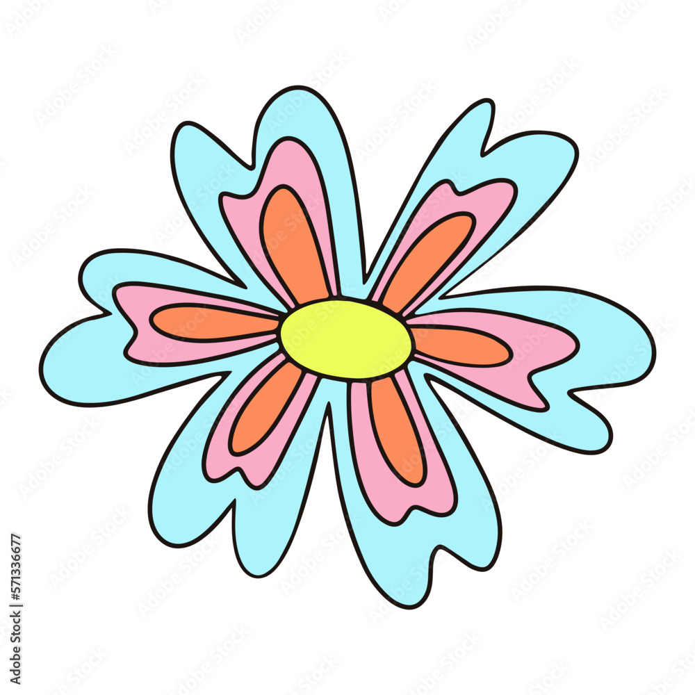 Retro daisy colorful flower illustartion. Funky primitive vibrant flower. Decorative retro bloom element 1970 and 1960 vibe Retro daisy colorful flower illustartion. Funky primitive vibrant flower. Decorative retro bloom element 1970 and 1960 vibe