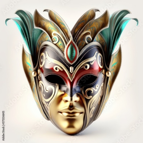 Venetian carnival mask isolated on white background. Masquerade one mask template for carnival in front view. Generative ai