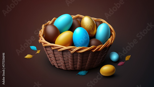 Time for chocolate Easter eggs in a basket, colorful and yummy