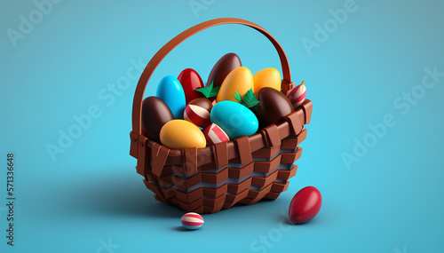 Time for chocolate Easter eggs in a basket, colorful and yummy