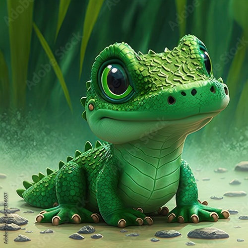 Cute Pet aligator character 3D  personagem infantil de animal jacar   GENERATIVE AI