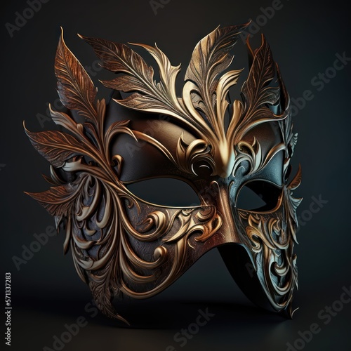 Venetian carnival mask isolated on dark background. Masquerade one mask template for carnival in front view. Generative ai  © whilerests