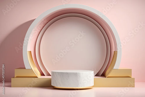 Pink background with podium. Illustration AI Generative
