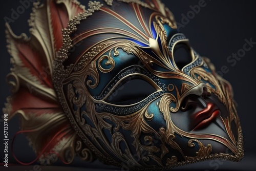 Venetian carnival mask isolated on dark background. Masquerade one mask template for carnival. Generative ai  © whilerests