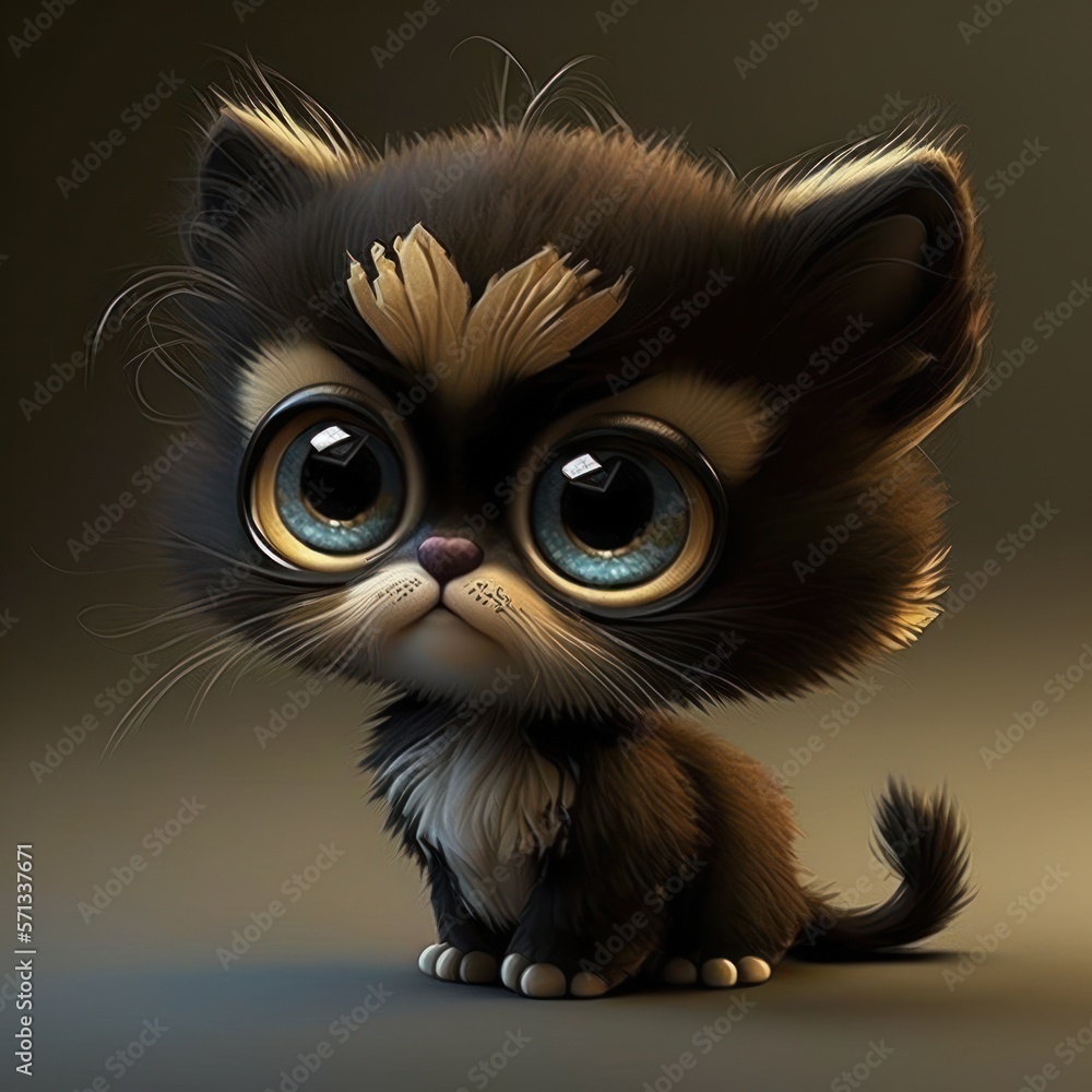 Cute pet cat kitty puppy character 3D, personage gato infantil fofo, GENERATIVE AI
