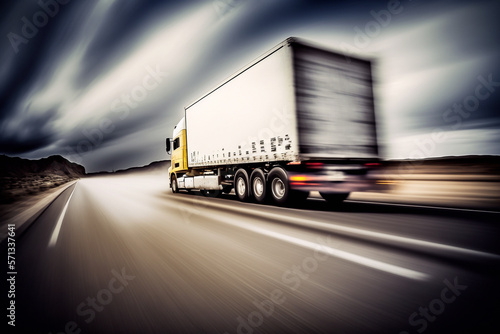 Truck with trailer is speeding along the highway - AI generative