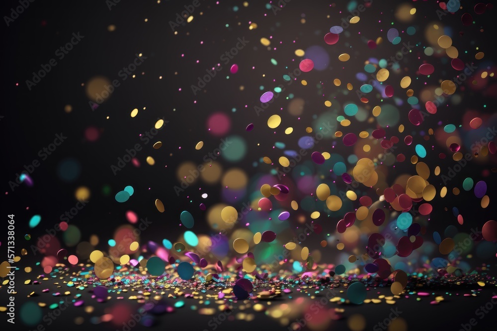 Confetti colorful explosion on blured background. Bright splash design decoration with glitter. Generative ai