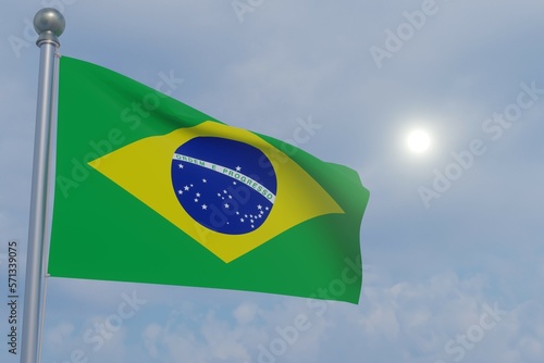 3D Render National Flag in the Sun - Brazil