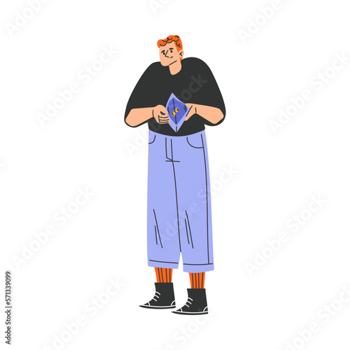 Poor Man Character with Empty Wallet Having No Money Vector Illustration