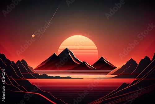 Black and orange vaporwave background of a landscape view