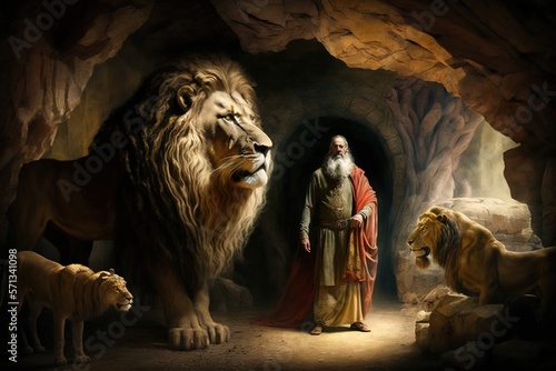 Daniel in the lions den. Generative AI.