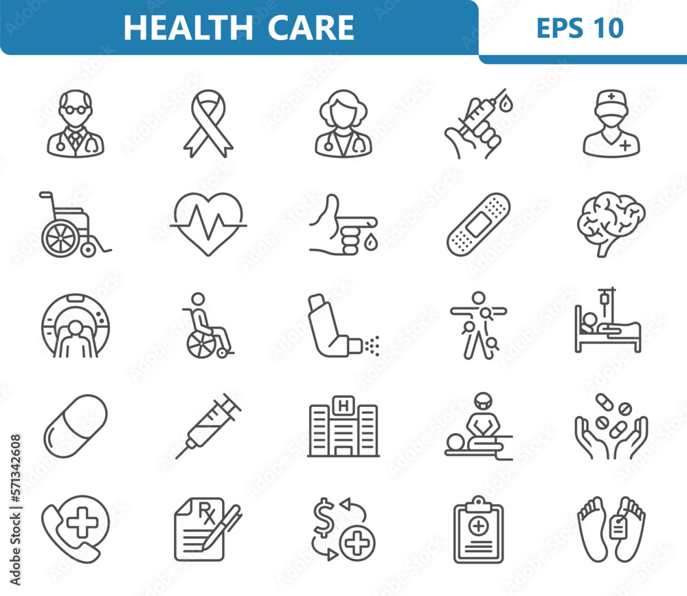 Healthcare Icons. Health Care, Medical, Hospital Vector Icon Set