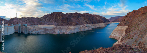 Hoover Dam with record low water level, shot in Feb 2023