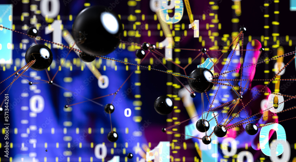 Obraz premium Global network. Blockchain. 3D illustration. Neural networks and artificial intelligence. Abstract - connection
