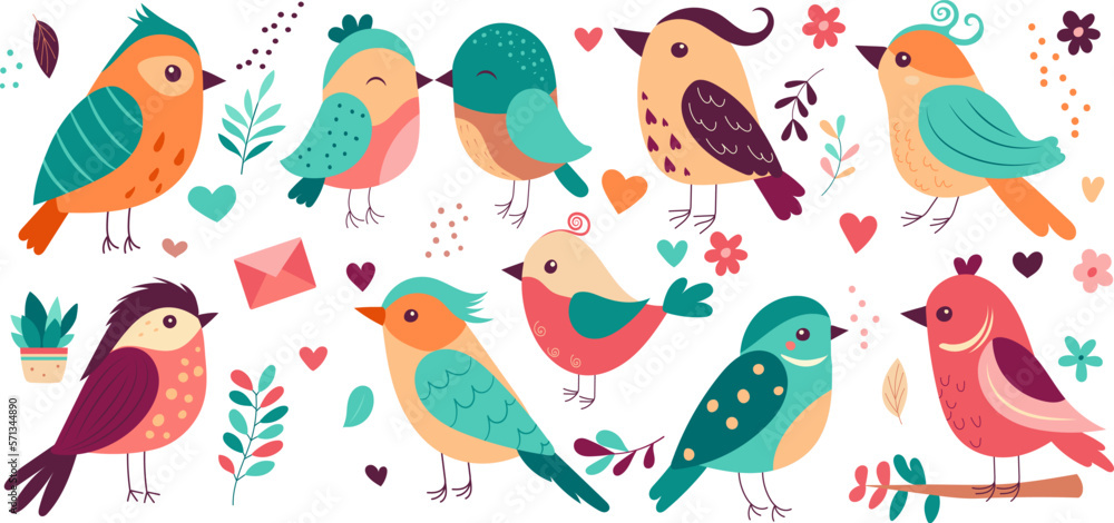 Obraz premium set of cartoon birds on white background vector