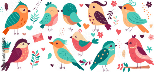 set of cartoon birds on white background vector