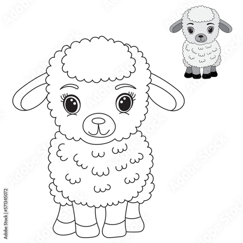 sheep cartoon coloring book isolated, vector