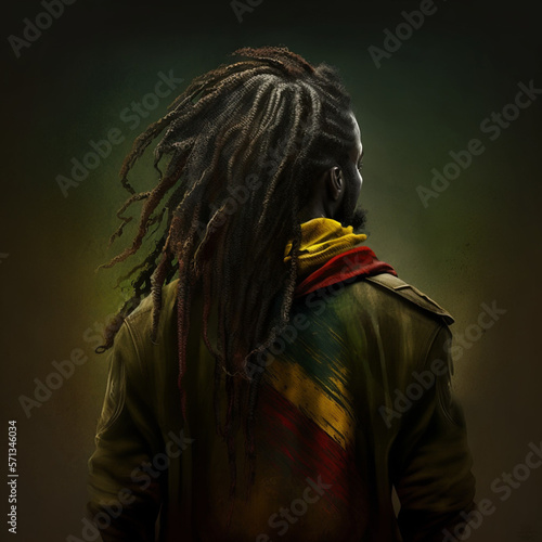 Back view of a man with dreadlocks. Rastafari. Generative AI.