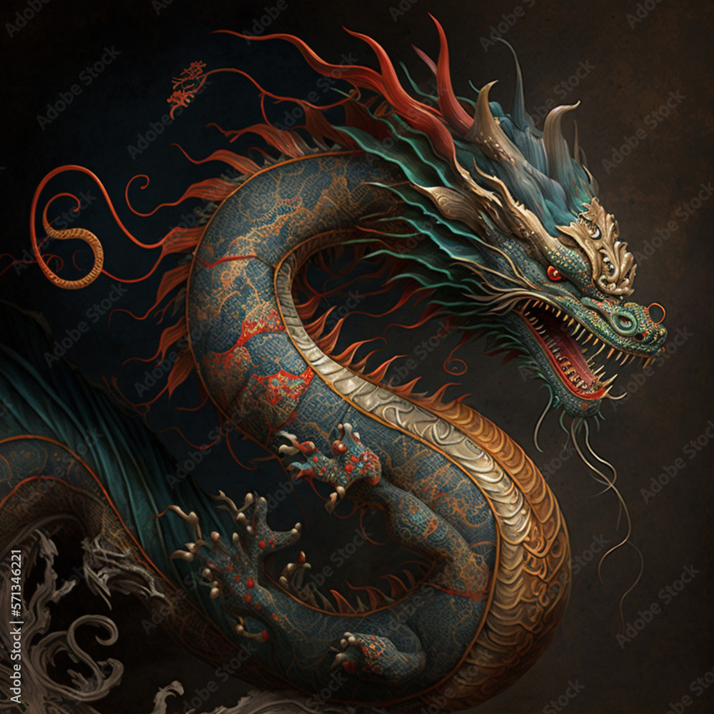 Obraz premium Illustration of the Chinese or Asian dragon. Generative AI.