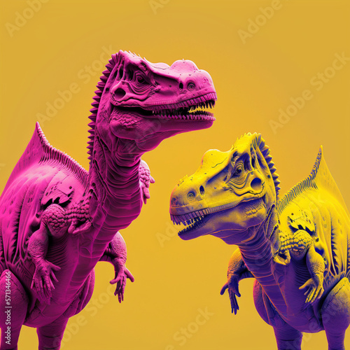 Dinosaurs on a yellow background. Generative AI.