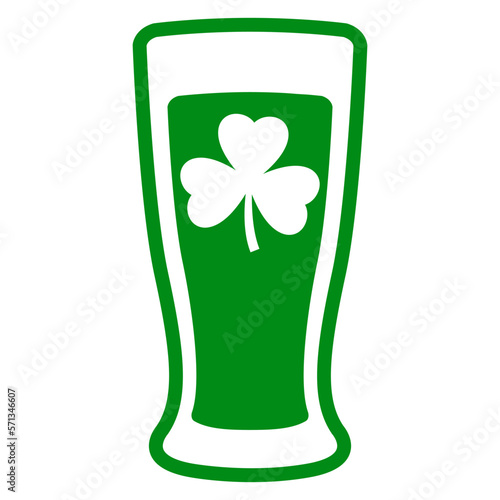 Logo del día de San Patricio. Pub irlandés. Silueta aislada de vaso de cerveza con shamrock