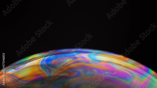 Rainbow multilayer film. Spherical abstraction of iridescent blue, yellow and red colors with soft focus. The natural environment. Abnormal distortion, visual reflection, double vision. Abstract photo