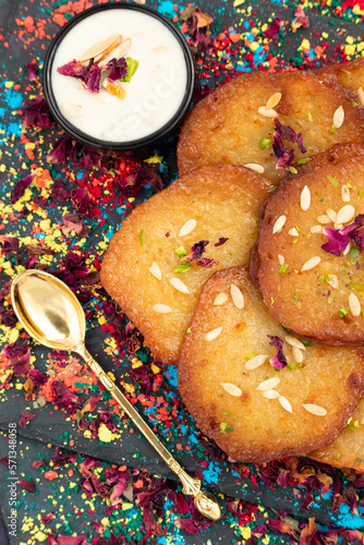 Fotografie Malpua Or Pua Are Traditional Indian Sweet Mithai Pancakes Drenched, Dunked, Soa