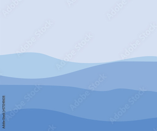 Abstract vector image of the mountains on the background of blue mountains in thick fog. 