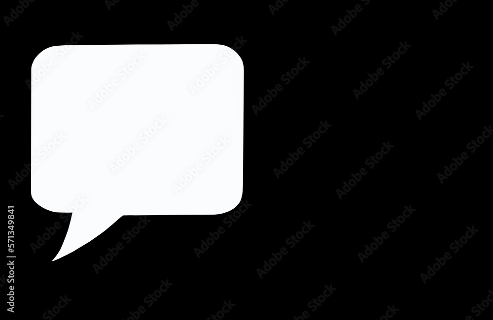 Paper white speech bubble on black background. Flat white chat icon in the form of an empty speech bubble. Free space for text or image. Internet communication concept. Digital communication sign Paper white speech bubble on black background. Flat white chat icon in the form of an empty speech bubble. Free space for text or image. Internet communication concept. Digital communication sign