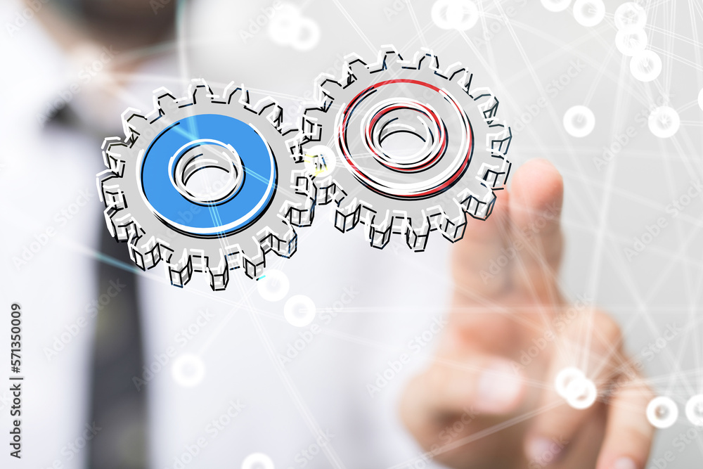 gear Futuristic in Industry 4.0 and business virtual diagram - 3D digital gear Futuristic in Industry 4.0 and business virtual diagram - 3D digital