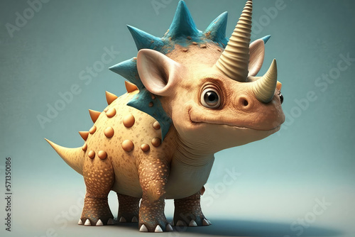 Triceratops dinosaur cartoon character. Funny animal 3d illustration (ai generated)