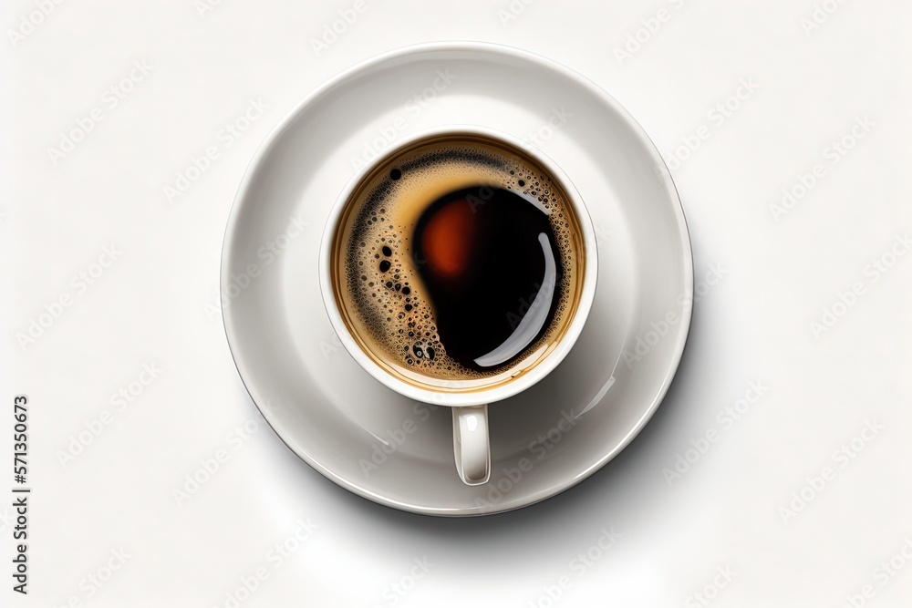 A cup of coffee is shown in top view, isolated on a white background. Generative AI A cup of coffee is shown in top view, isolated on a white background. Generative AI