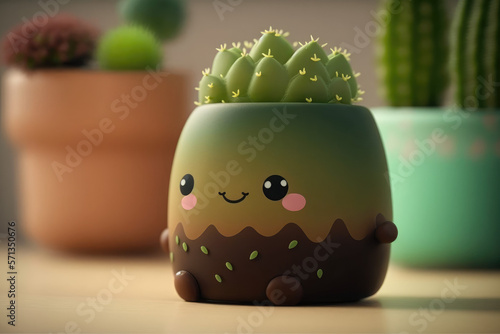 cute little pot with a succulent inside made by generative ai