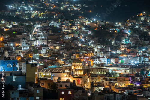 Very beautiful view of the night city in the Mexican city of Guanajuato. © nikwaller