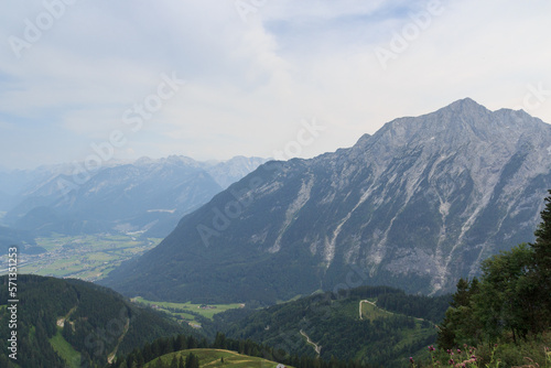 Panorama view of mountain Hinteres Freieck seen from Rossfeldpanoramastraße (horse field panoramic motorway), Germany