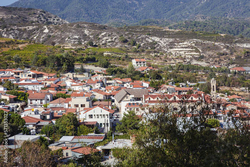 Omodos town in Troodos Mountains on Cyprus island country © Fotokon