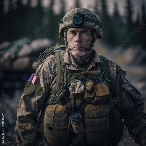 portrait of a old man in camouflage, soldier on battlefield, generative ai,