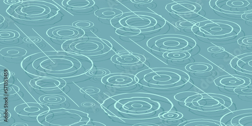 Circles on the pond during the rain. On a blue background. Vector illustration.