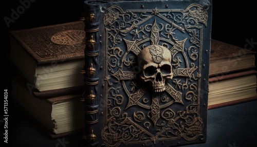 the necronomicon book, dramatic, book of the dead and witchcraft, generative AI photo