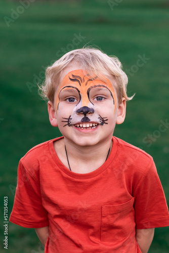Cute little boy with his face painted