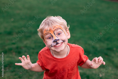 Cute little boy with his face painted