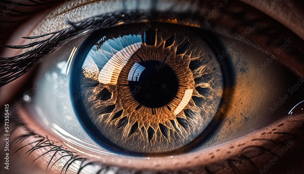 a close up of a person's eye with the reflection of a building in the iris of the iris of the eye of the eye.  generative ai